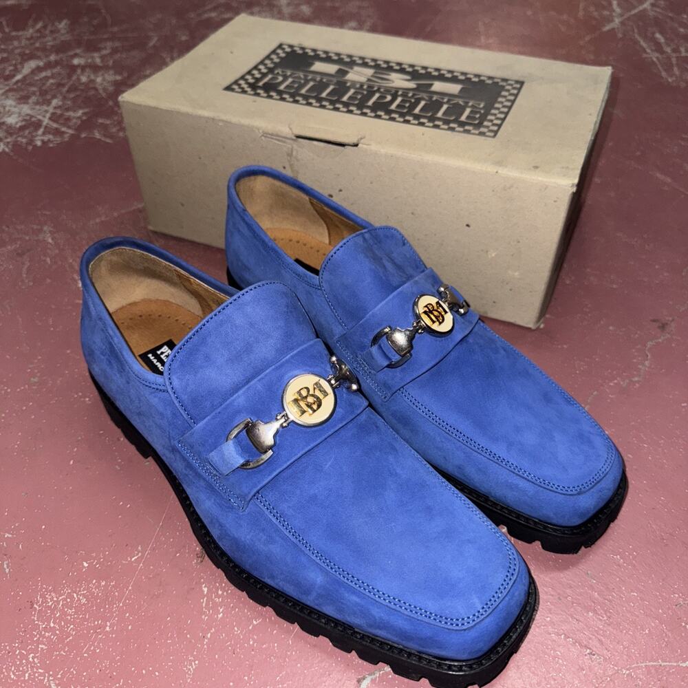 New Box Vintage 90s Pelle Pelle Blue Sure Dress Shoes Loafers Italy 11 Buchanan